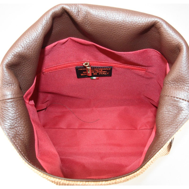 Manarola - Bolso de hombro para mujer de piel y rafia, 100% fabricado en Italia, con correa extraíble.