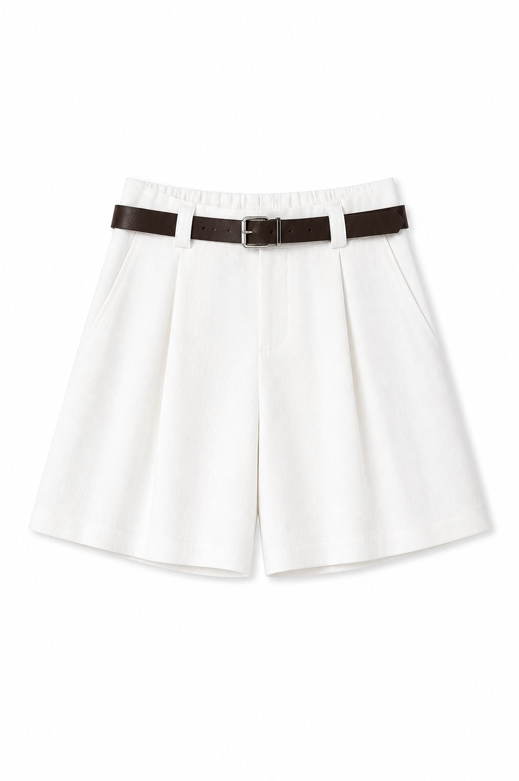MADE IN ITALY - Veronica - Pantalones cortos de mezcla de lino con pliegues y cinturón