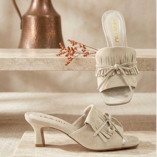 MADE IN ITALY - Siena - Mule de Tacón con Detalle de Flecos