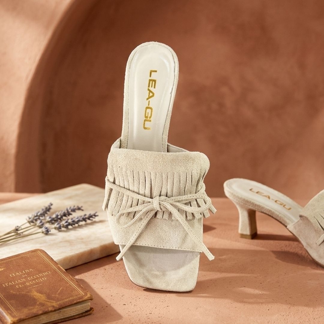 MADE IN ITALY - Siena - Mule de Tacón con Detalle de Flecos