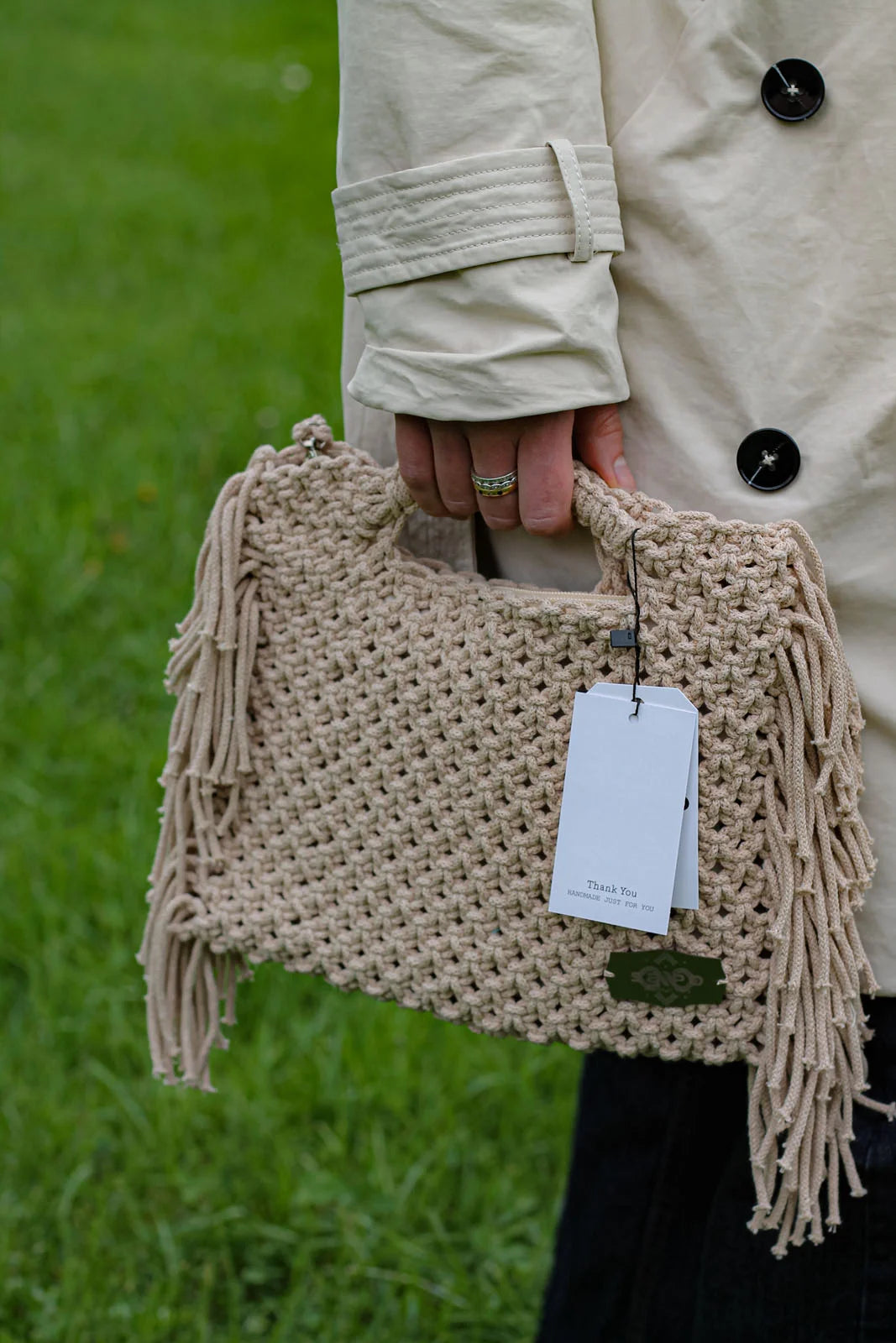 Colección Indios - Dakota - Bolso artesanal de algodón reciclado con flecos