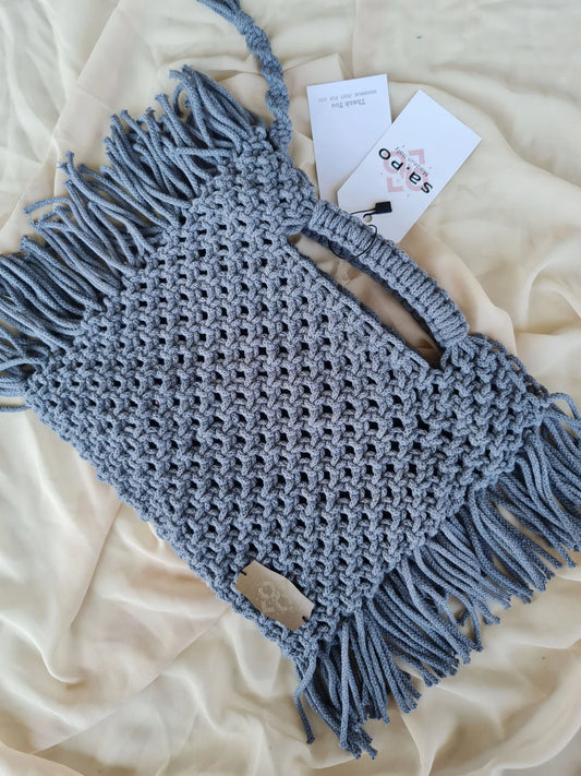 Colección Indios - Dakota - Bolso artesanal de algodón reciclado con flecos