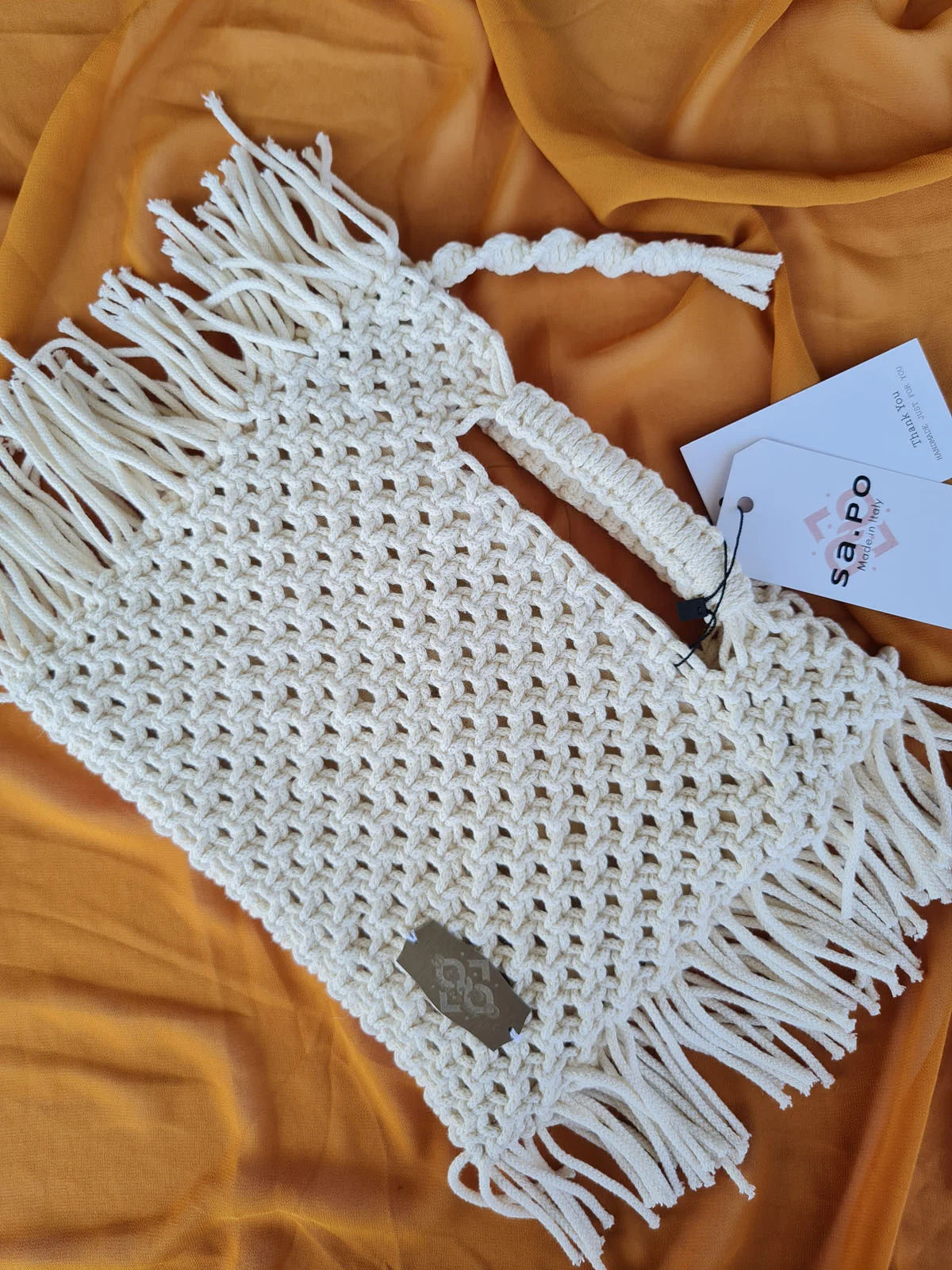 Colección Indios - Dakota - Bolso artesanal de algodón reciclado con flecos