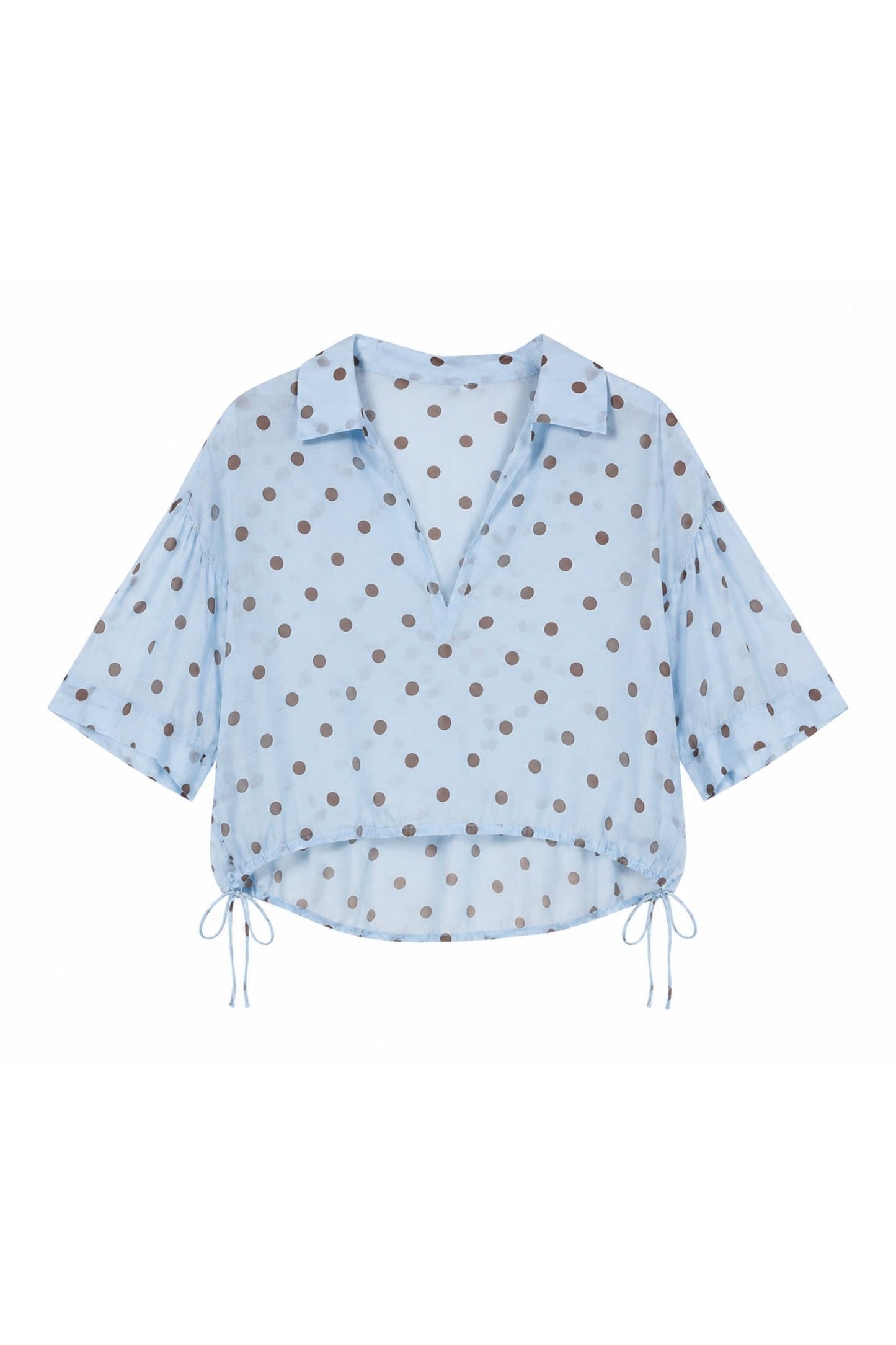 MADE IN ITALY - Sara - Camisa de corte asimétrico con cordón delantero y lunares