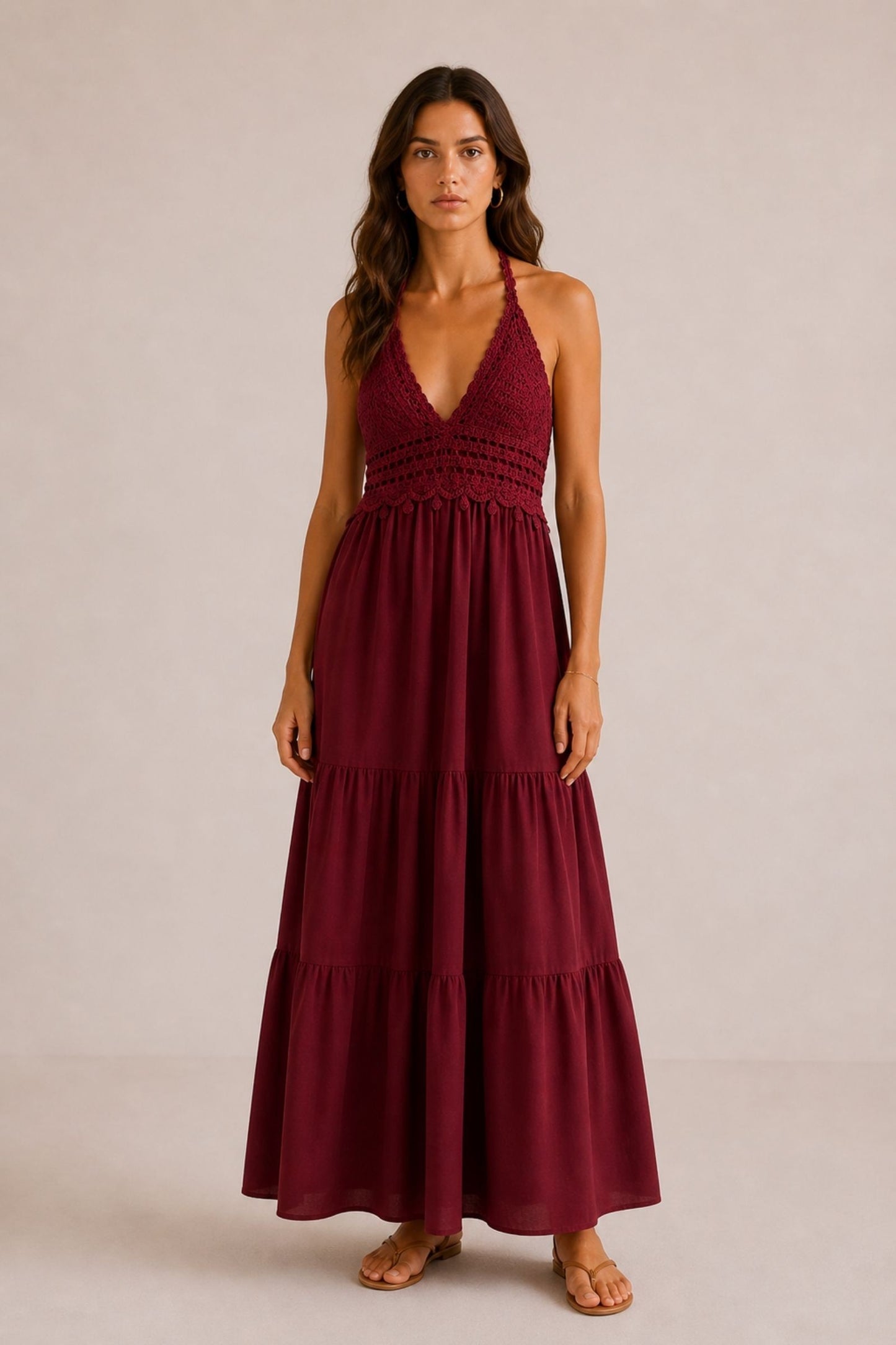 MADE IN ITALY - Grace - Vestido con lazo en el cuello y top de ganchillo