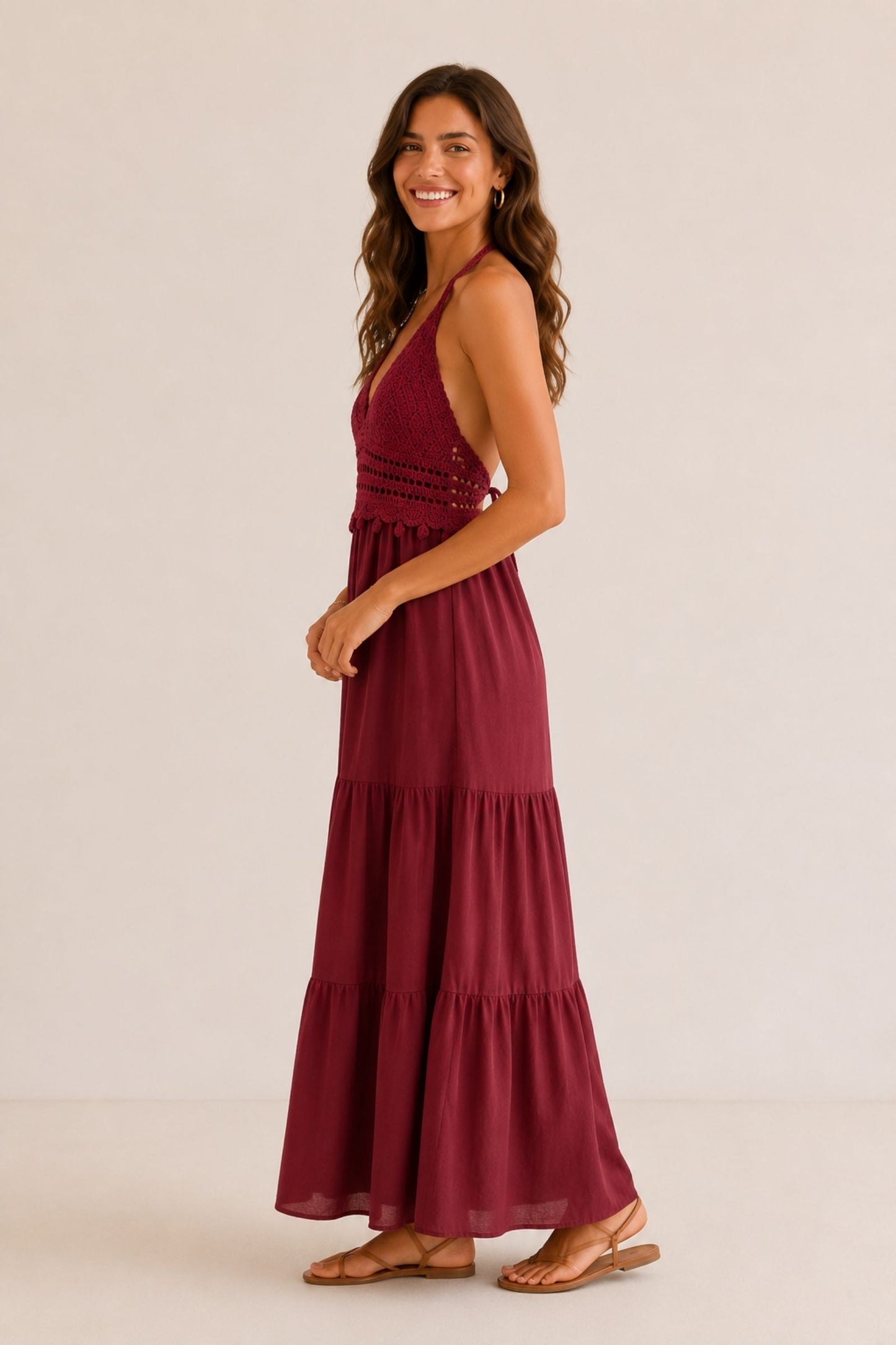 MADE IN ITALY - Grace - Vestido con lazo en el cuello y top de ganchillo