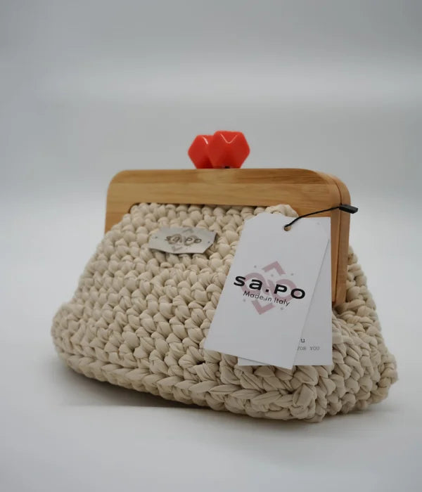 Colección Indios - Dionea - Bolso de mano artesanal de algodón con cierre magnético de madera