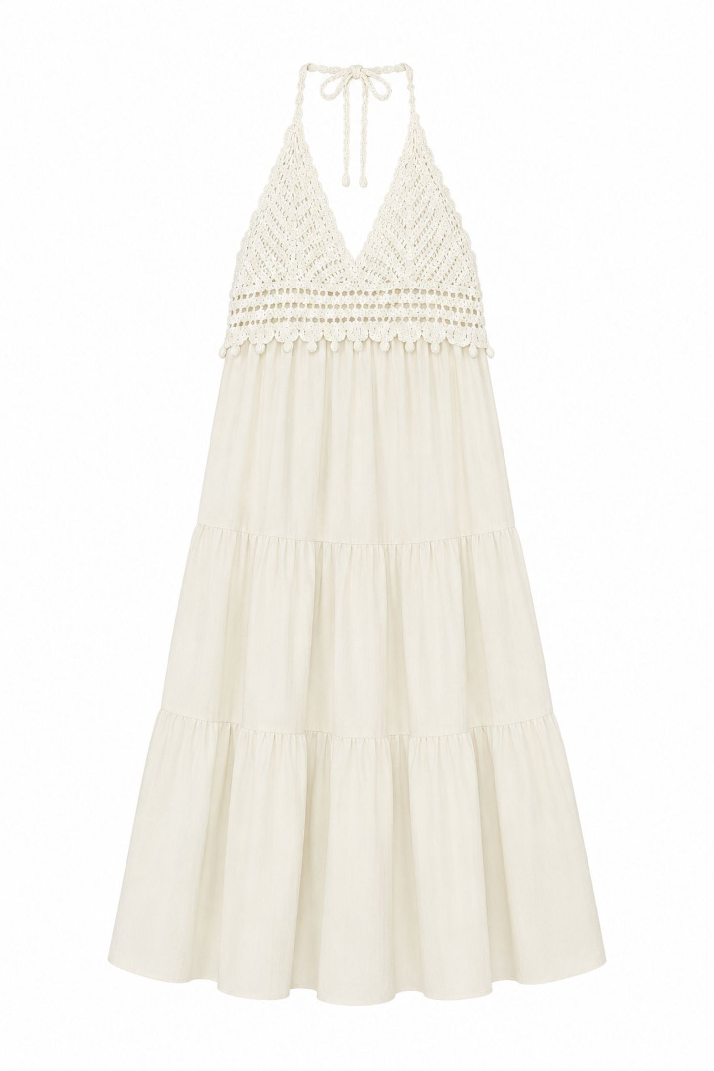 MADE IN ITALY - Grace - Vestido con lazo en el cuello y top de ganchillo
