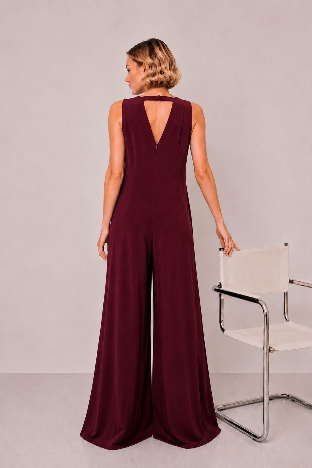 MADE IN ITALY - Sandra - Mono largo de Tencel con cuello en V