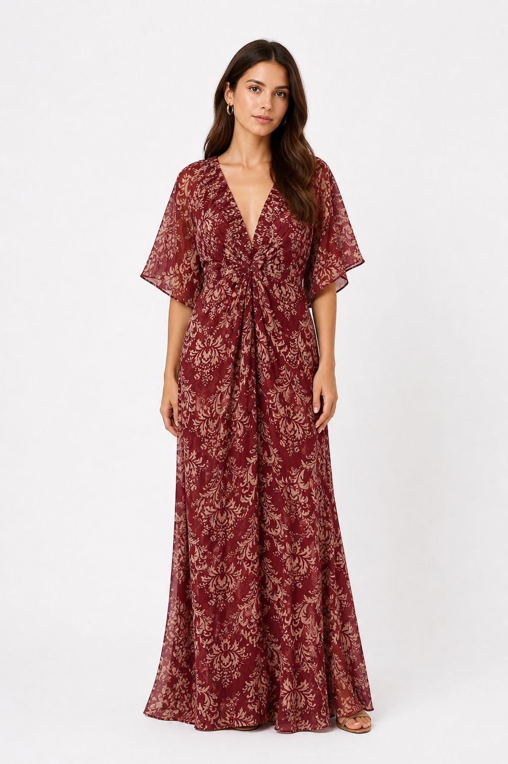 MADE IN ITALY - Ludovica -  Vestido con escote en V y estampado floral