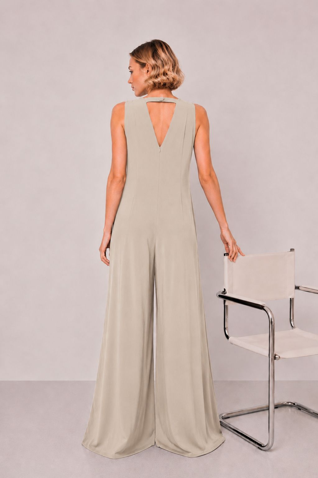 MADE IN ITALY - Sandra - Mono largo de Tencel con cuello en V