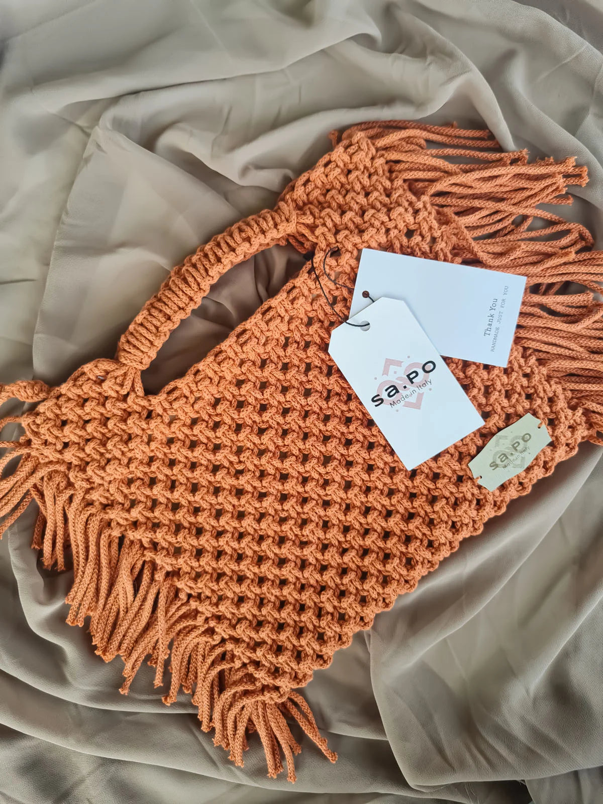 Colección Indios - Dakota - Bolso artesanal de algodón reciclado con flecos