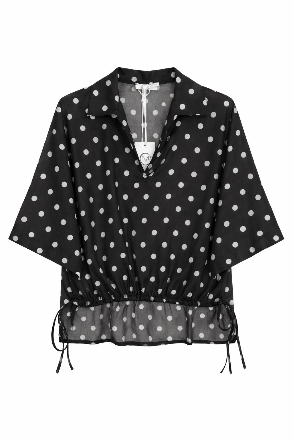 MADE IN ITALY - Sara - Camisa de corte asimétrico con cordón delantero y lunares