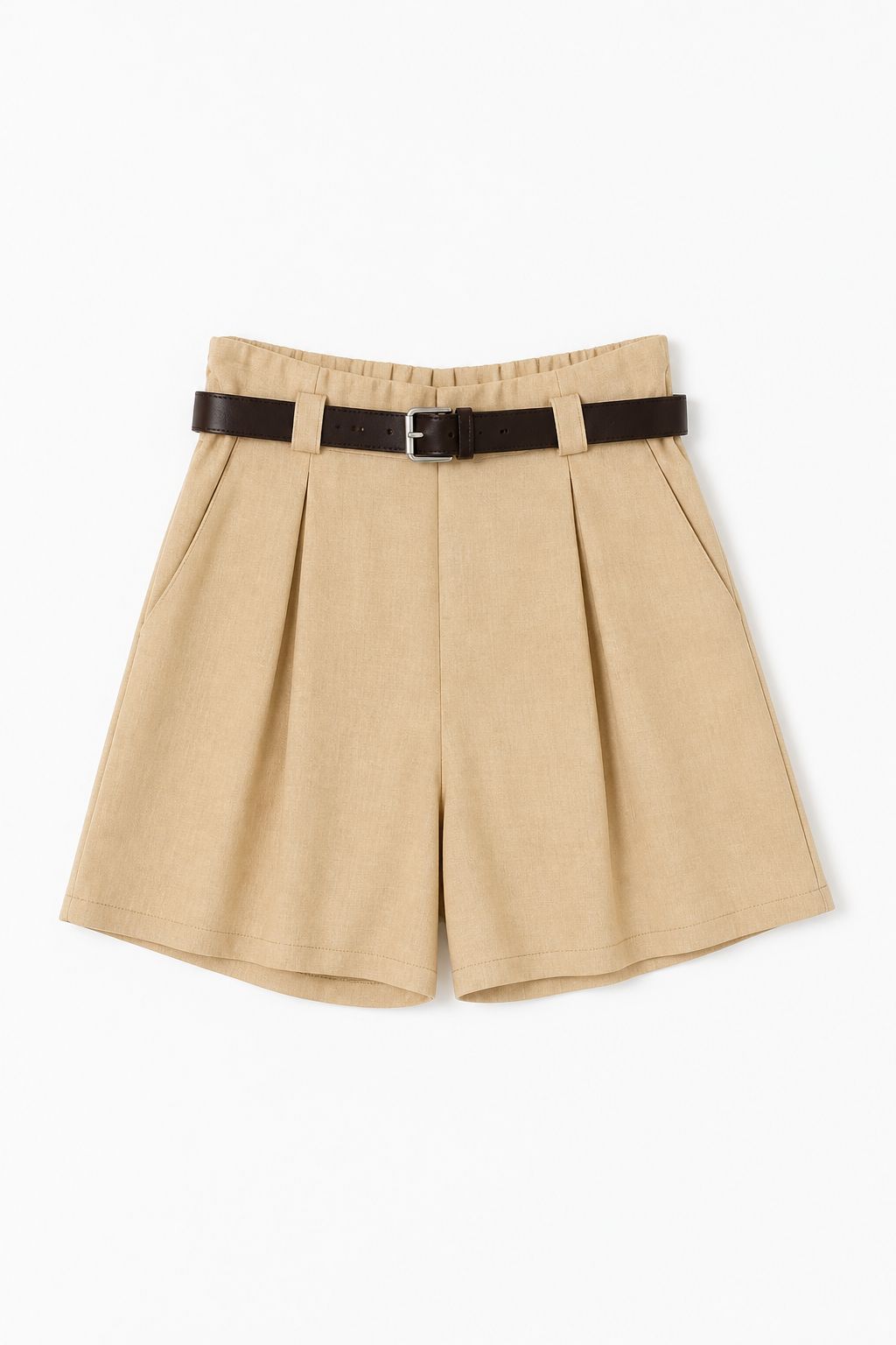 MADE IN ITALY - Veronica - Pantalones cortos de mezcla de lino con pliegues y cinturón