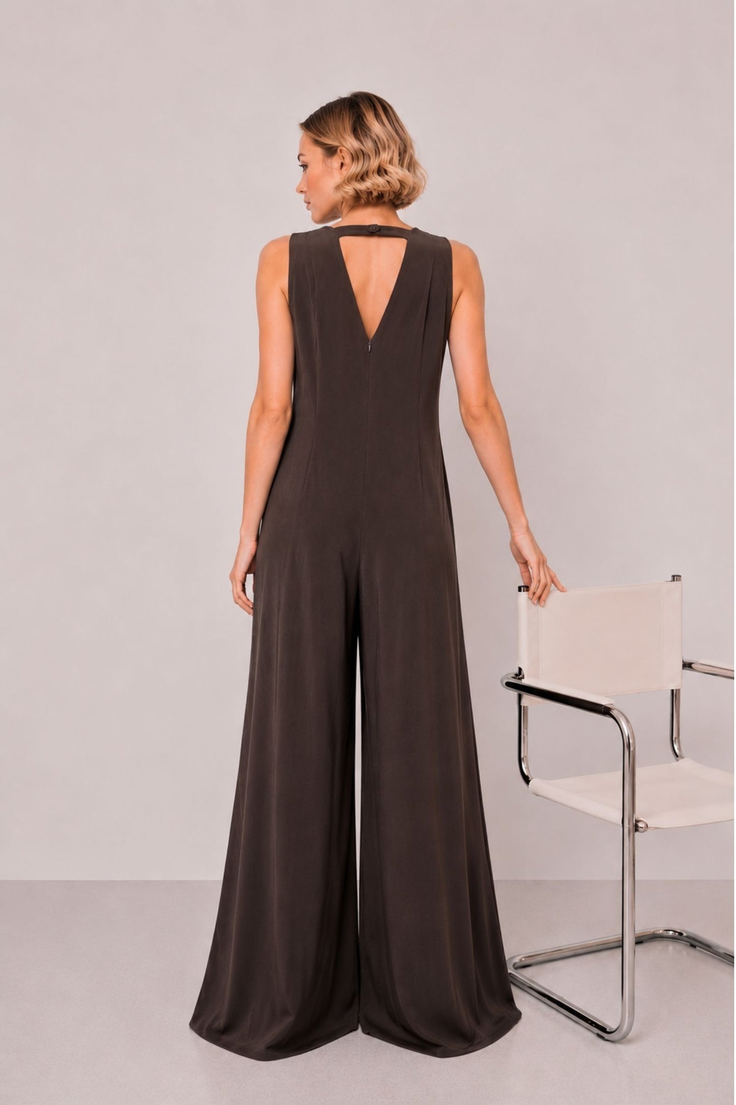 MADE IN ITALY - Sandra - Mono largo de Tencel con cuello en V