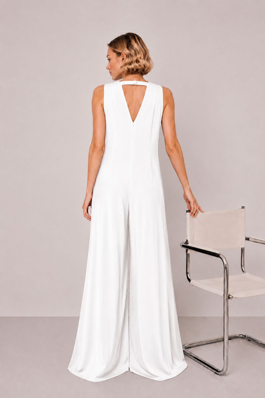 MADE IN ITALY - Sandra - Mono largo de Tencel con cuello en V