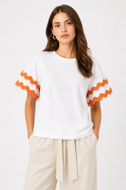 MADE IN ITALY - Teresa - Camiseta con mangas onduladas