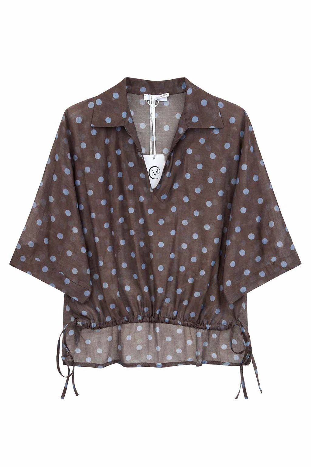 MADE IN ITALY - Sara - Camisa de corte asimétrico con cordón delantero y lunares