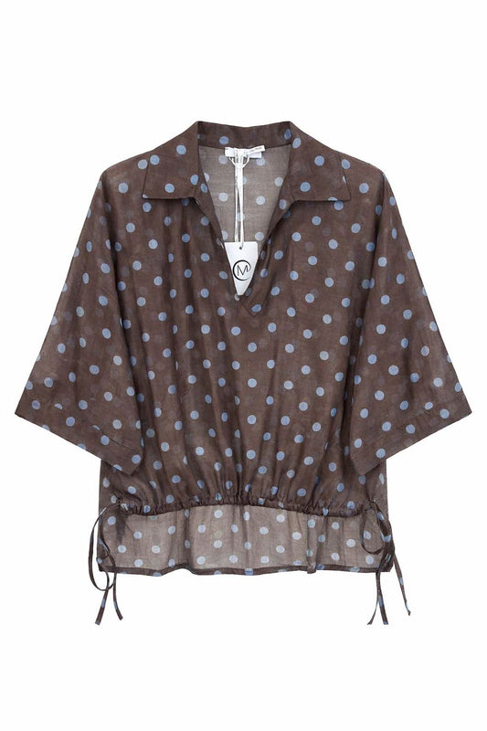 MADE IN ITALY - Sara - Camisa de corte asimétrico con cordón delantero y lunares