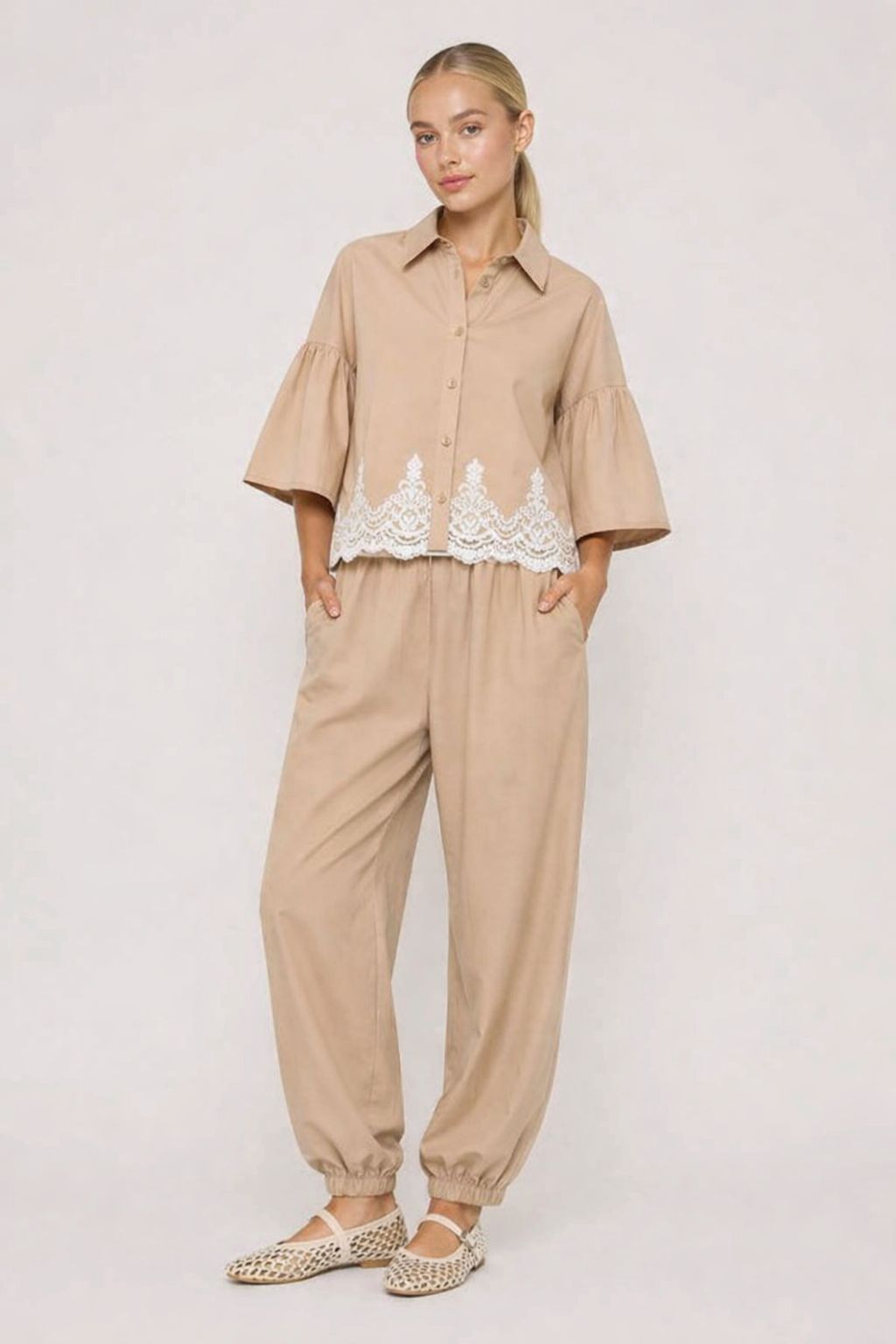 MADE IN ITALY - Wendy - Pantalones de popelín con elástico en la cintura