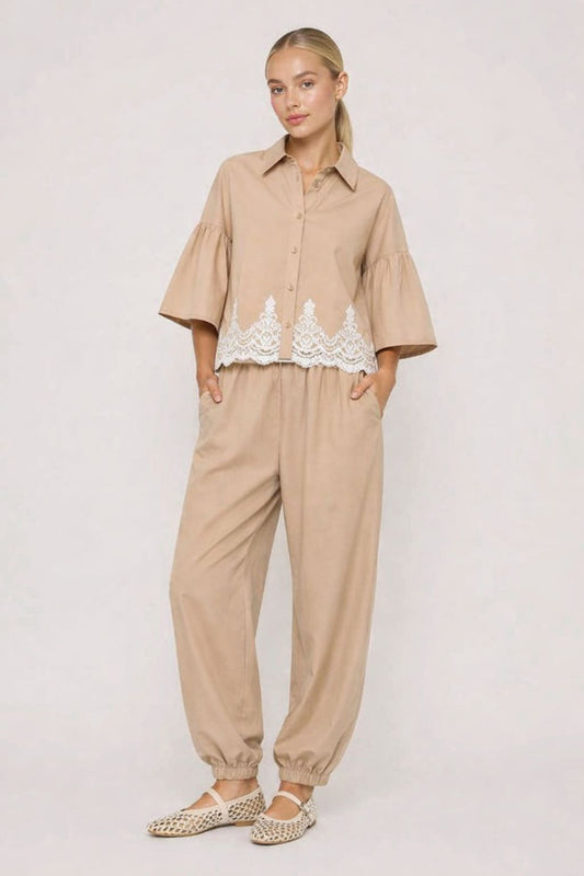 MADE IN ITALY - Wendy - Pantalones de popelín con elástico en la cintura