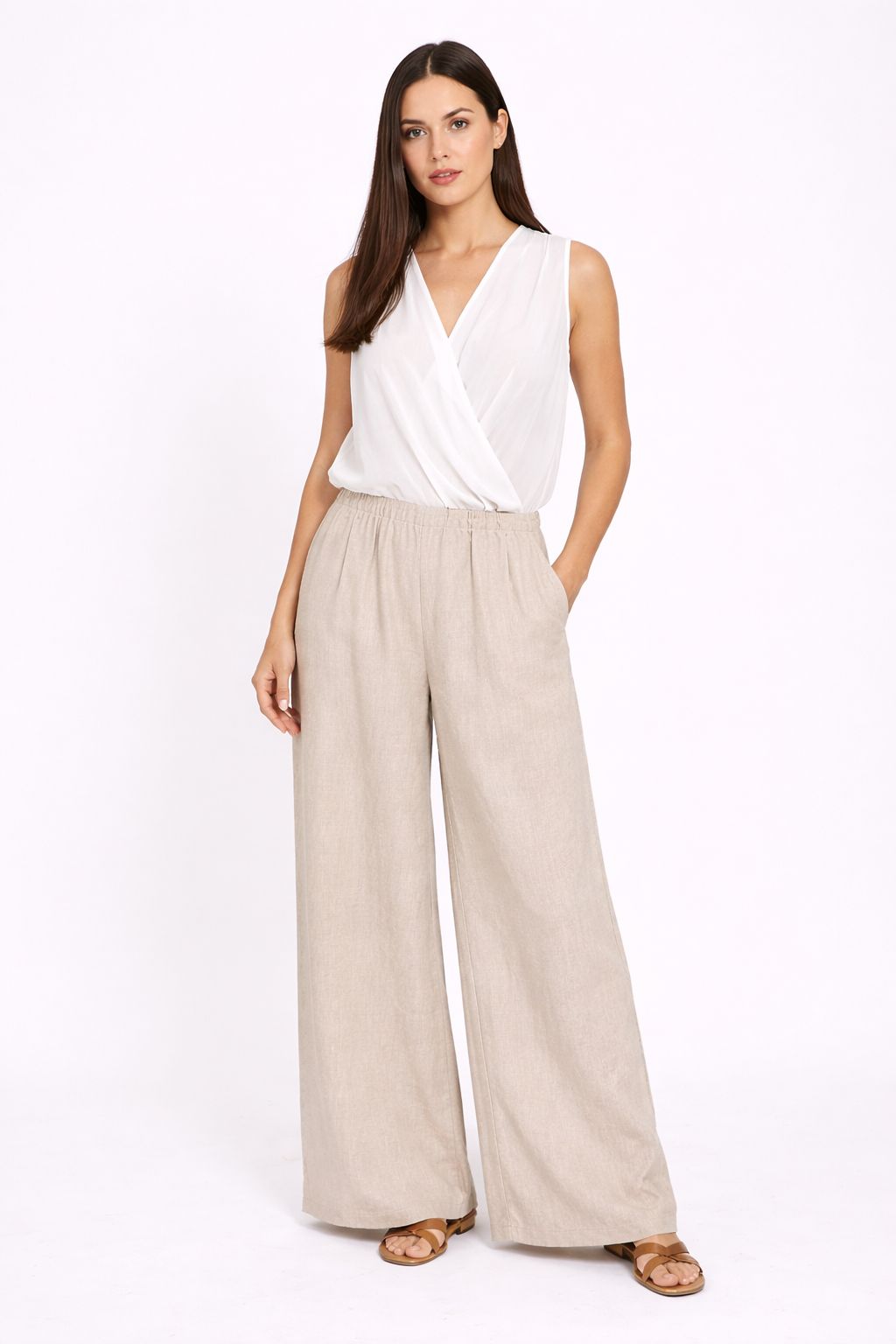 MADE IN ITALY - Karima - Blusa sin mangas con cruzado en la parte delantera