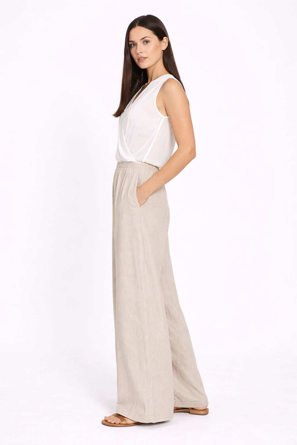 MADE IN ITALY - Karima - Blusa sin mangas con cruzado en la parte delantera