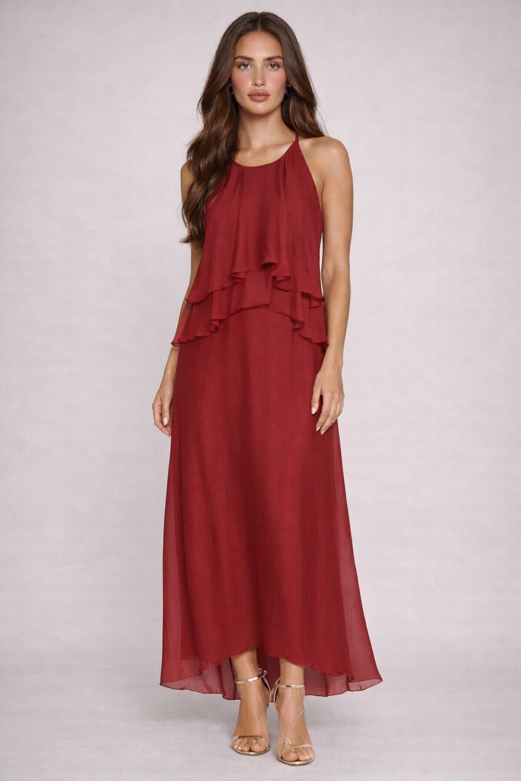 MADE IN ITALY - Sonia - Vestido de mezcla de seda con volantes