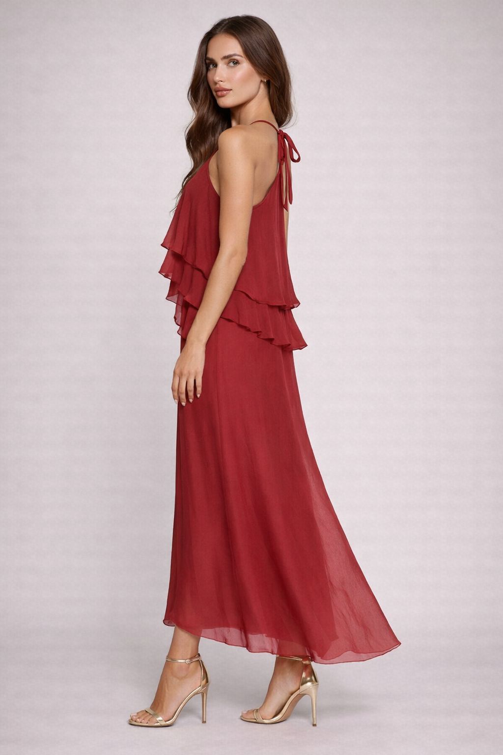 MADE IN ITALY - Sonia - Vestido de mezcla de seda con volantes