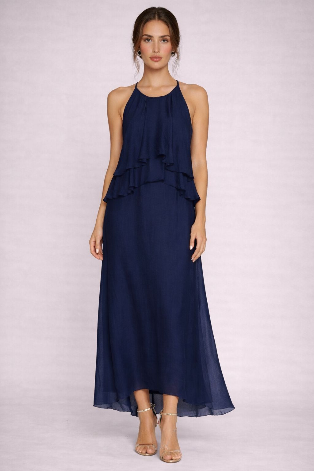 MADE IN ITALY - Sonia - Vestido de mezcla de seda con volantes
