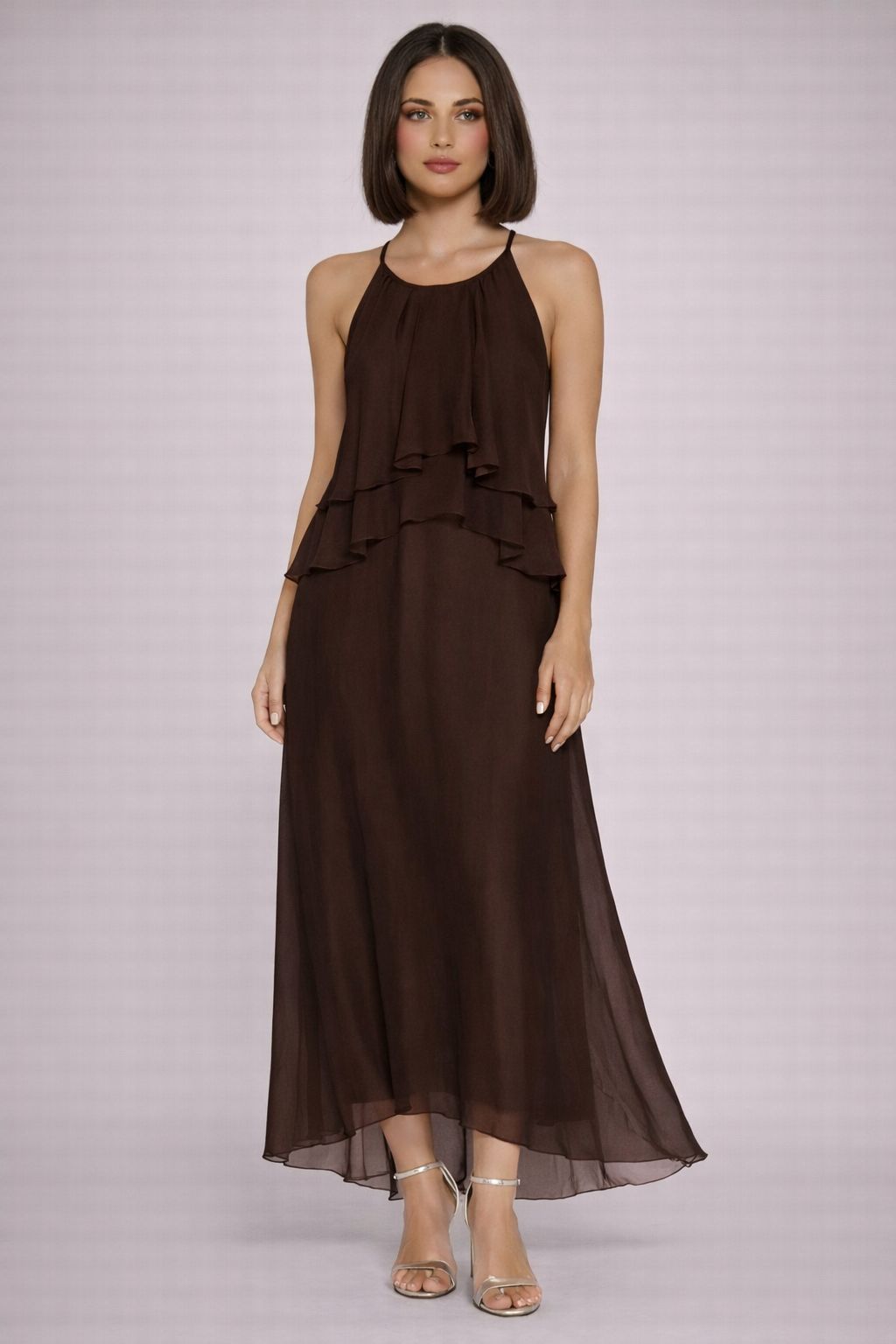 MADE IN ITALY - Sonia - Vestido de mezcla de seda con volantes