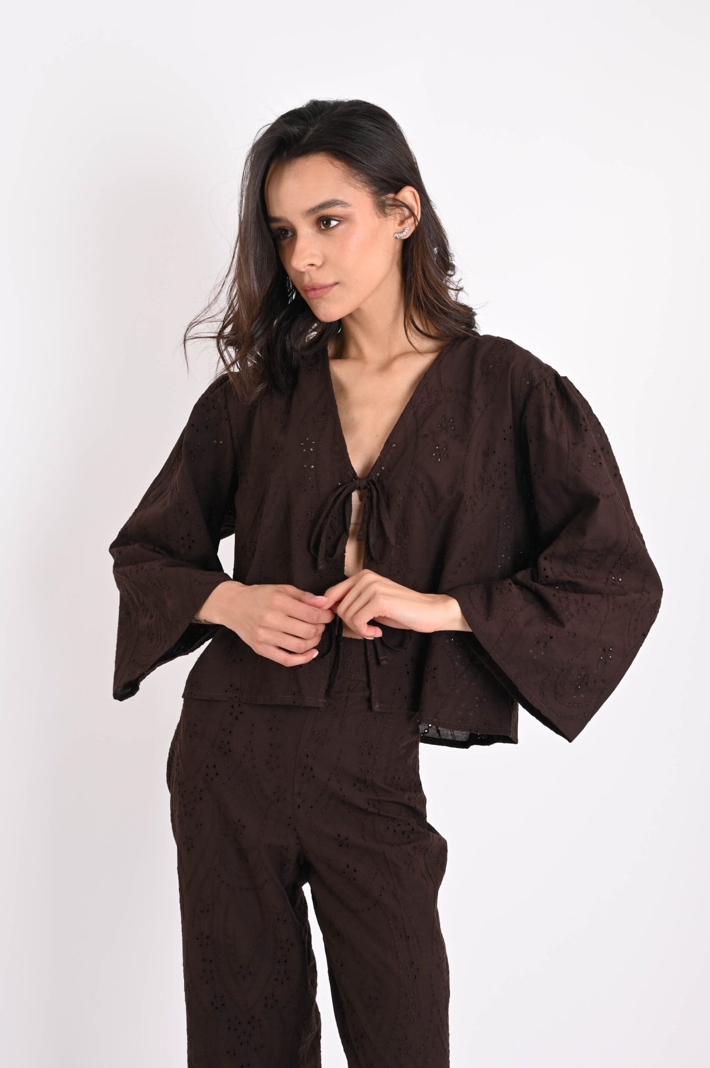 MADE IN ITALY - Serena - Camisa de San Galo con lazos delanteros