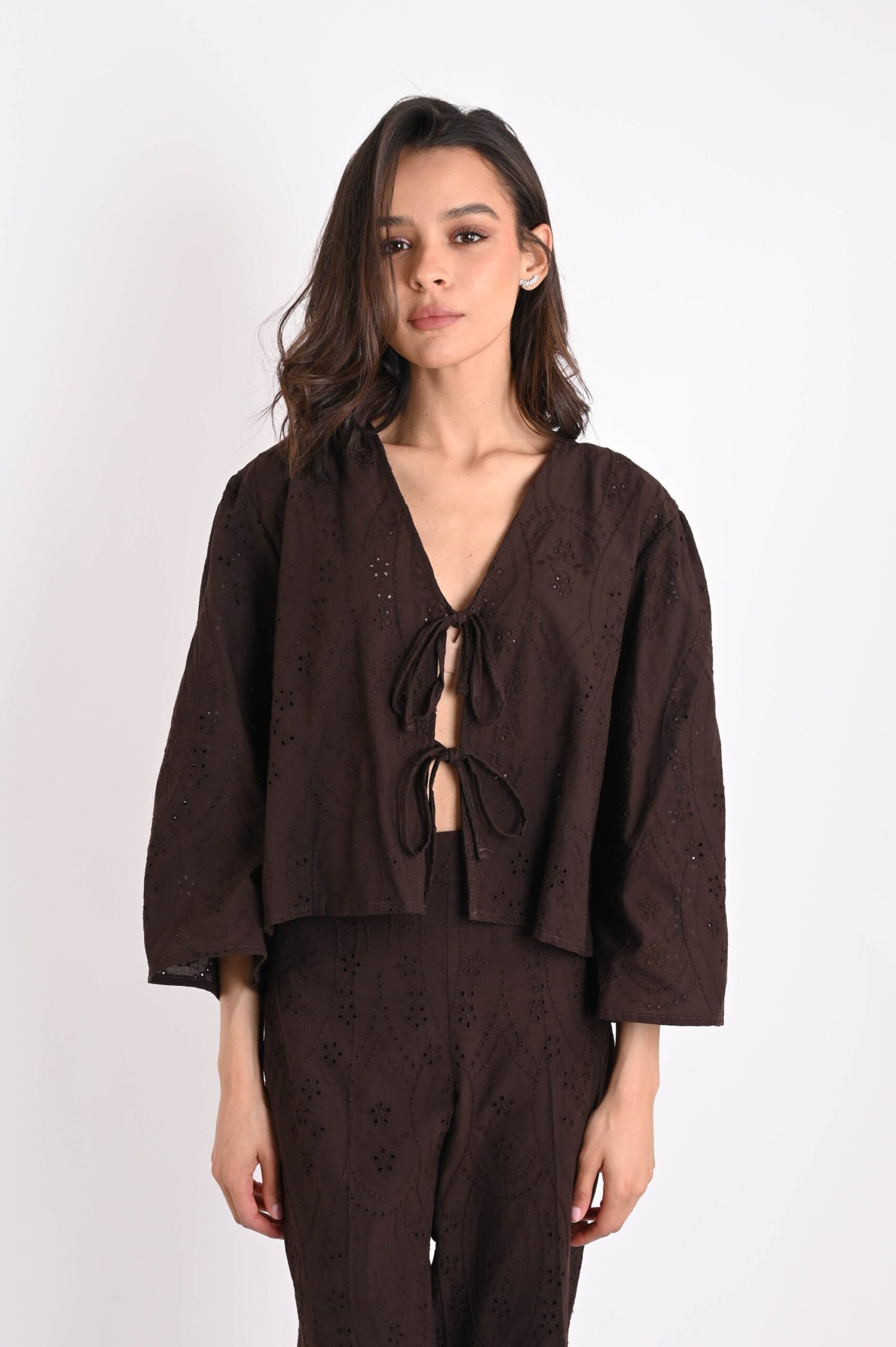 MADE IN ITALY - Serena - Camisa de San Galo con lazos delanteros