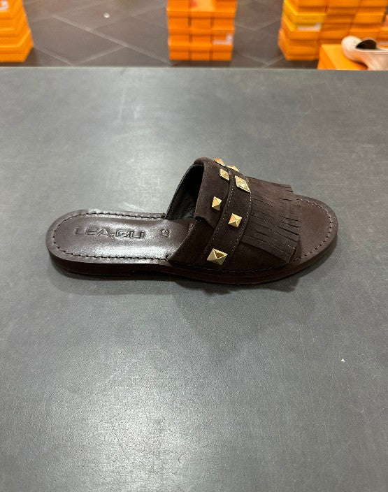 MADE IN ITALY - Volterra - Sandalia plana con flecos y tachuelas