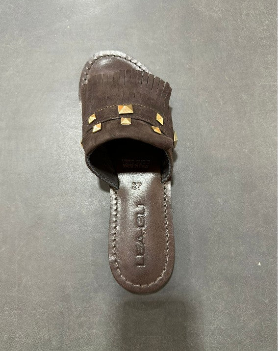 MADE IN ITALY - Volterra - Sandalia plana con flecos y tachuelas