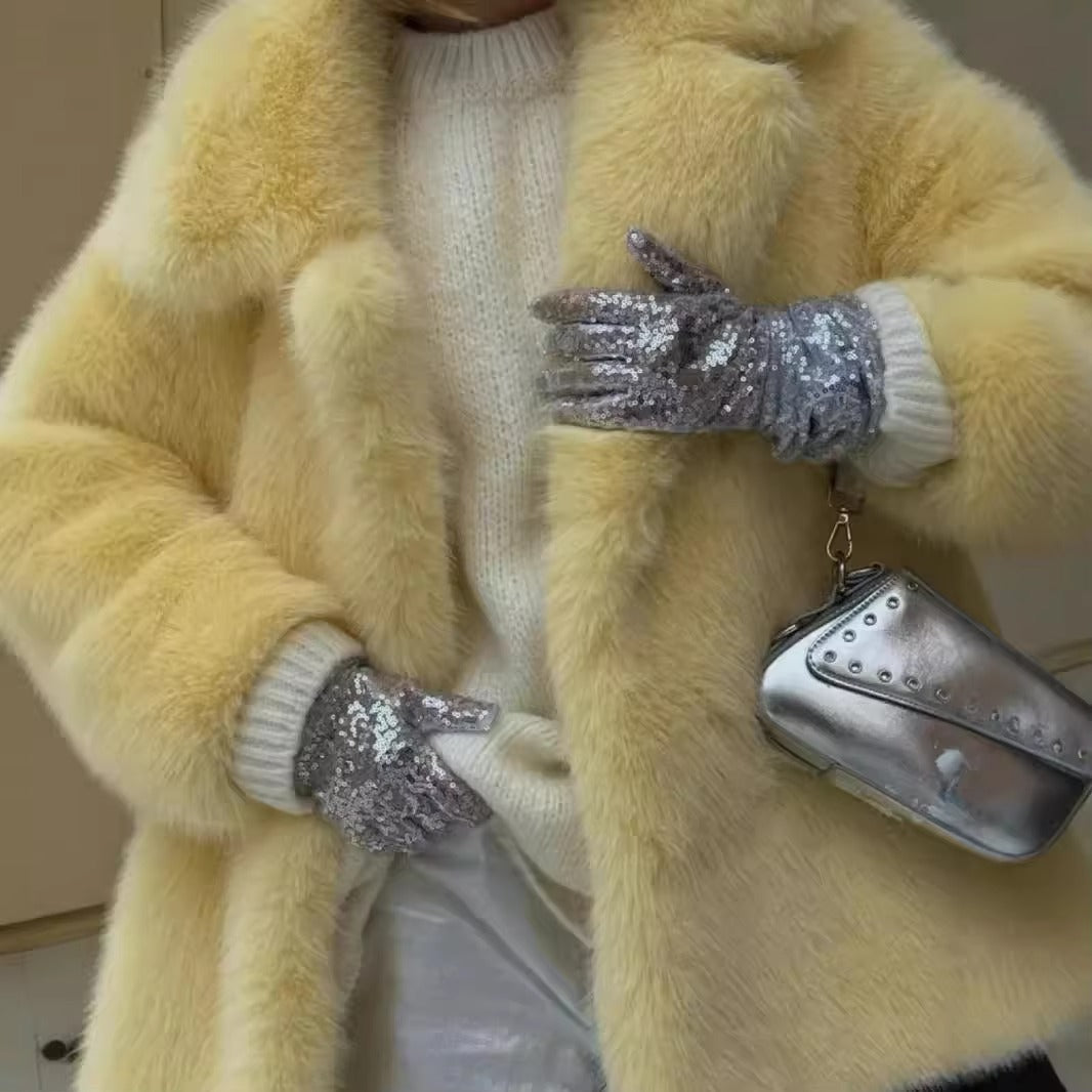 Sandy - Abrigo de pelo amarillo brillante