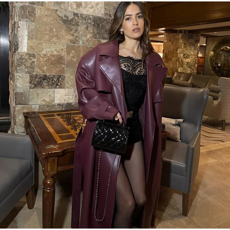 Jenny - Gabardina en cuero PU