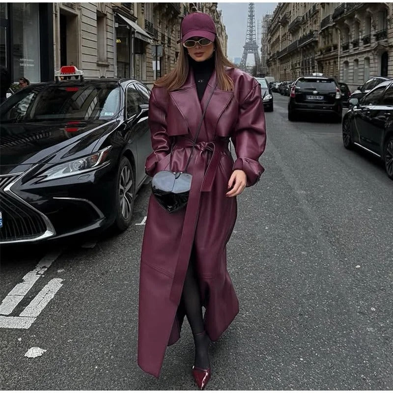 Jenny - Gabardina en cuero PU