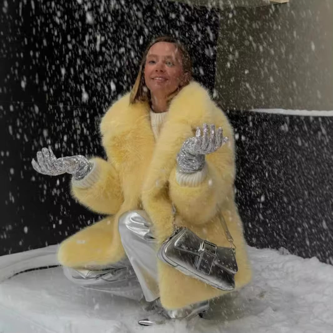 Sandy - Abrigo de pelo amarillo brillante