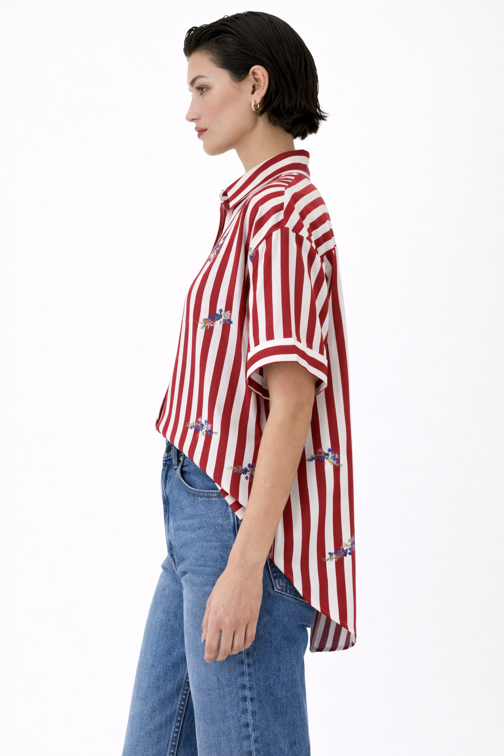MADE IN ITALY - Michela - Camisa a rayas con bordados florales