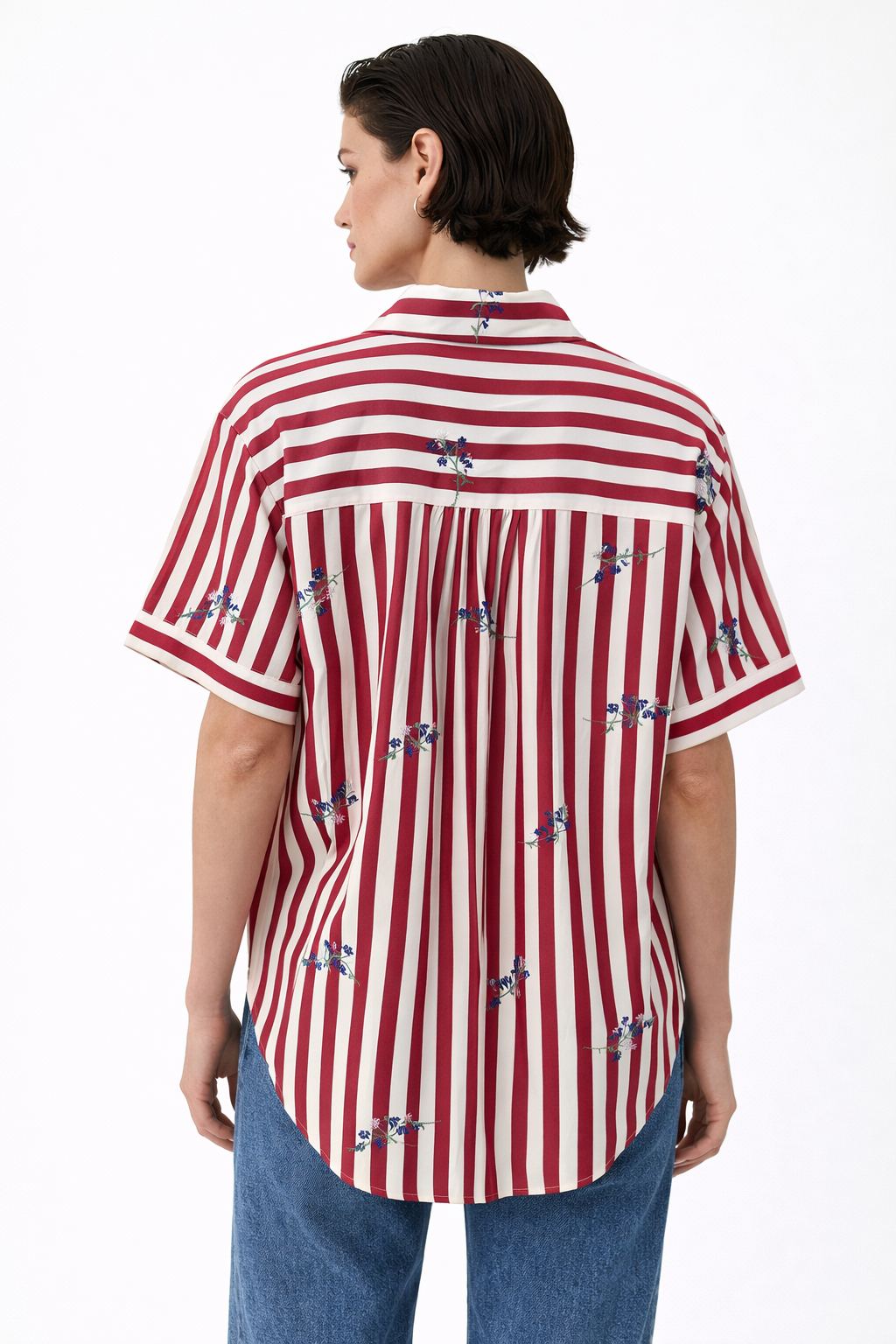 MADE IN ITALY - Michela - Camisa a rayas con bordados florales