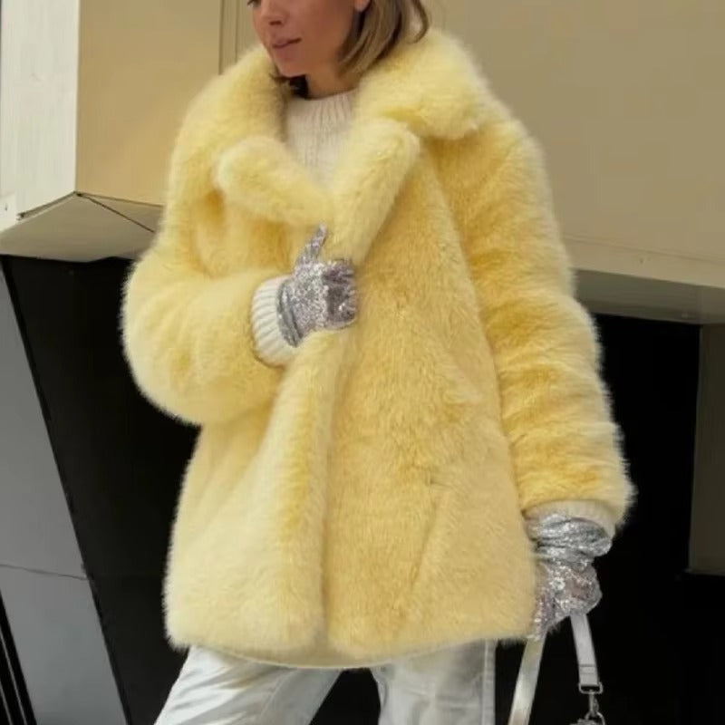 Sandy - Abrigo de pelo amarillo brillante