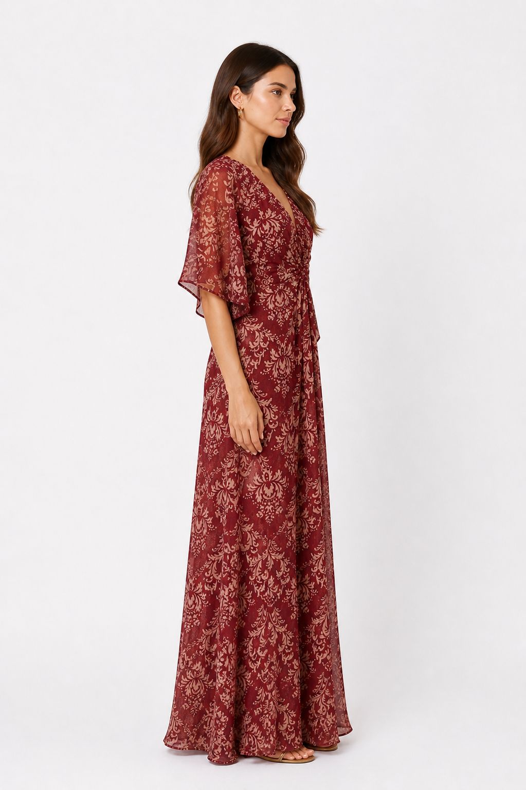 MADE IN ITALY - Ludovica -  Vestido con escote en V y estampado floral