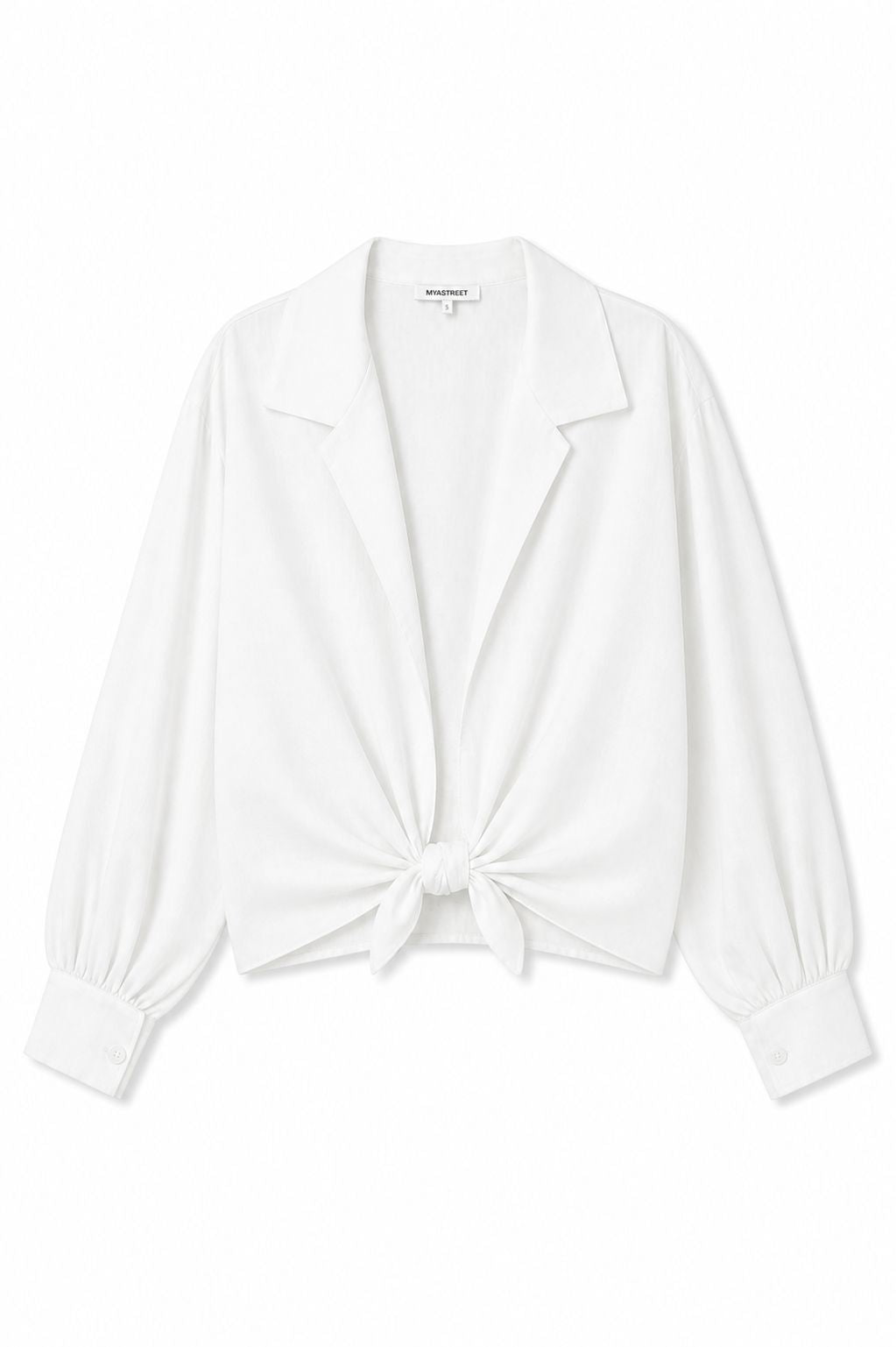 MADE IN ITALY - Livia - Camisa corta de mezcla de lino con lazo