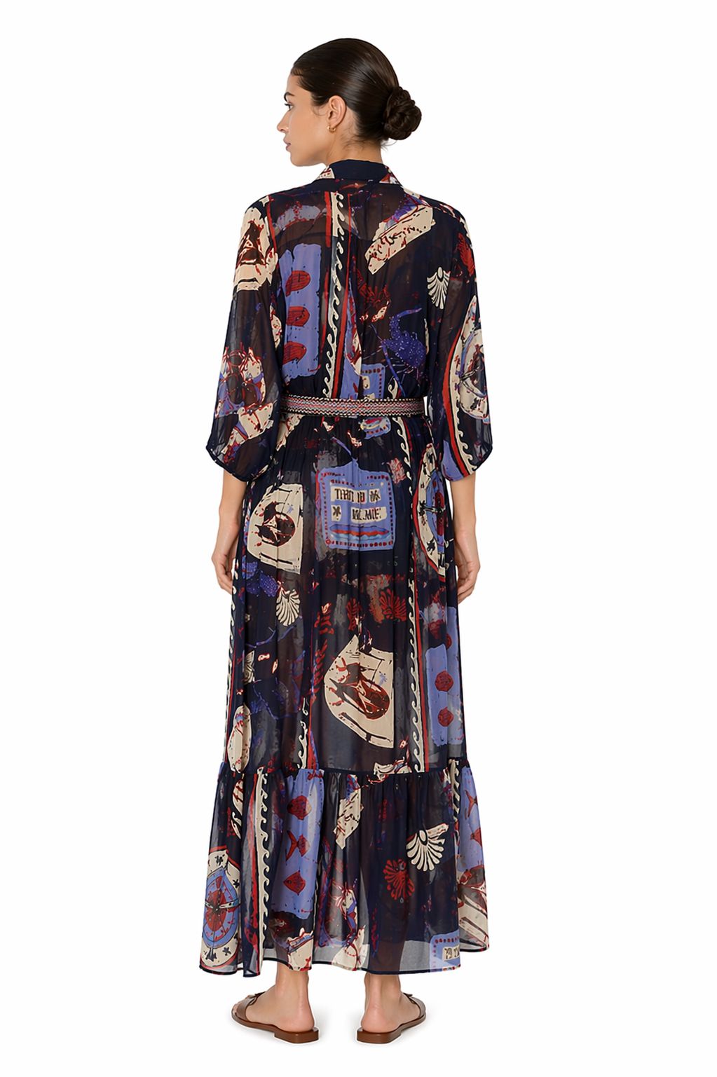 MADE IN ITALY - Nina - Vestido con estampado marino y cinturón de algodón