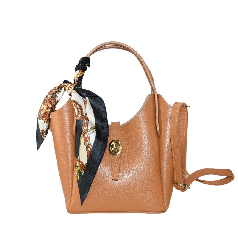 Daniela - Bolso de mano con pañuelo , de piel 100 % fabricado en Italia