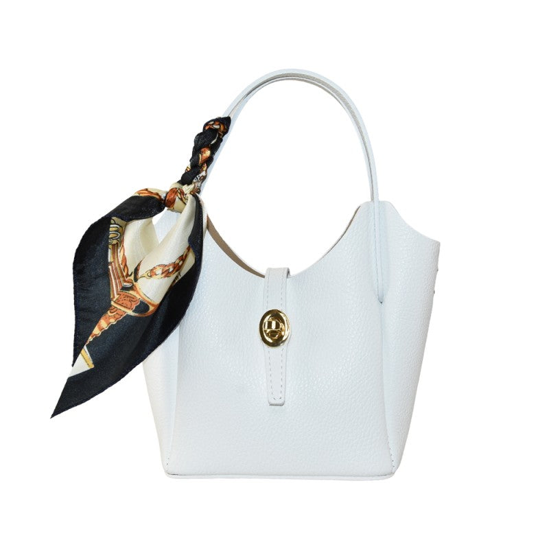 Daniela - Bolso de mano con pañuelo , de piel 100 % fabricado en Italia