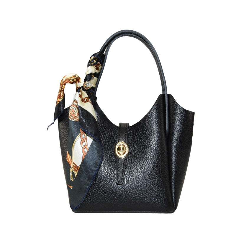 Daniela - Bolso de mano con pañuelo , de piel 100 % fabricado en Italia