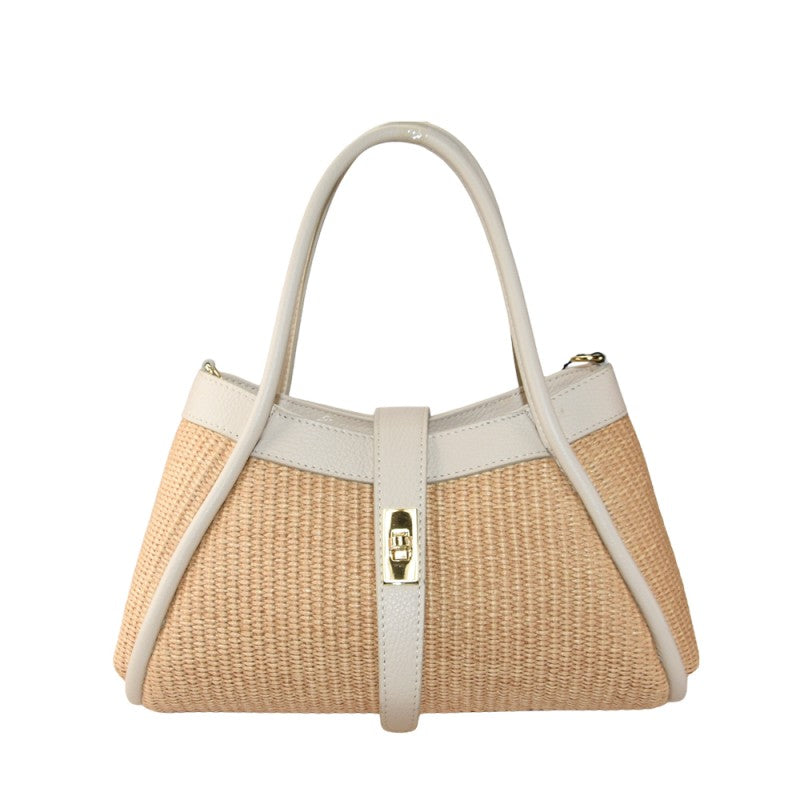 Monterosso - Bolso de mano de piel y rafia con correa para el hombro
