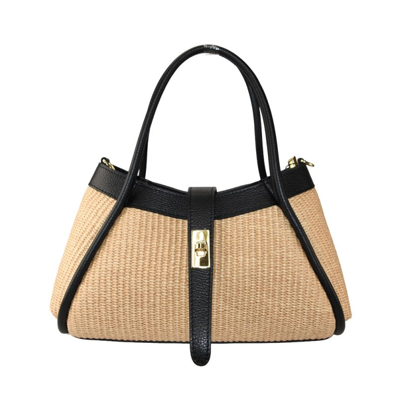 Monterosso - Bolso de mano de piel y rafia con correa para el hombro